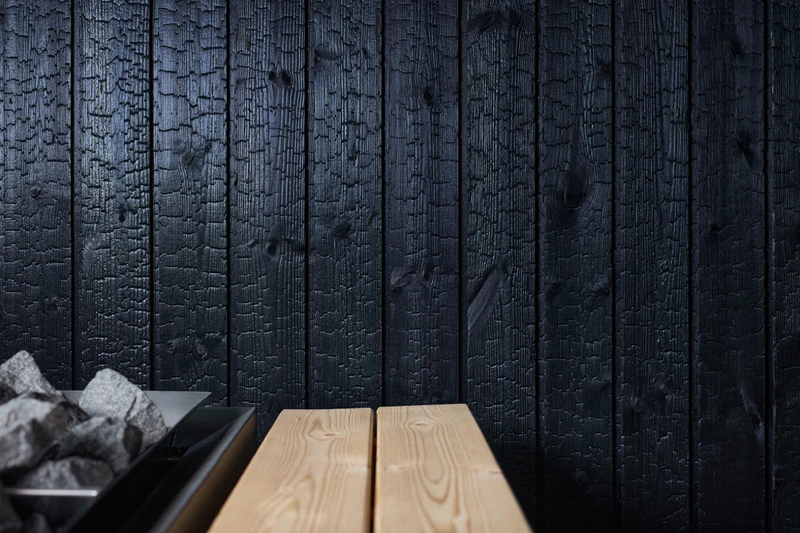 Aufguss saunan hiilletty panelointi