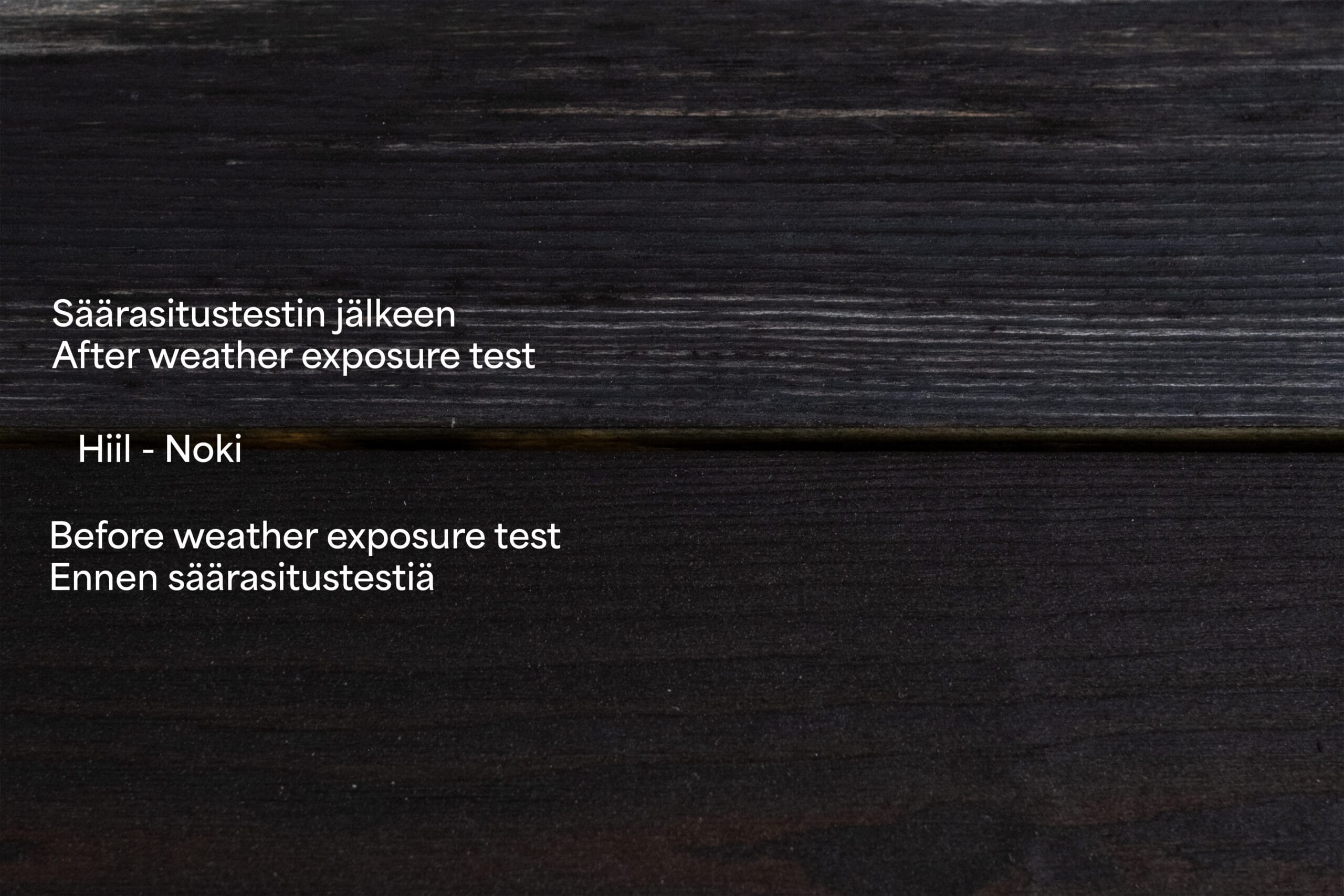 Hiil-UV-testauksien-vertailukuvat-Noki-teksti Sammal - Säärasitustestin tulokset - Weathering test results
